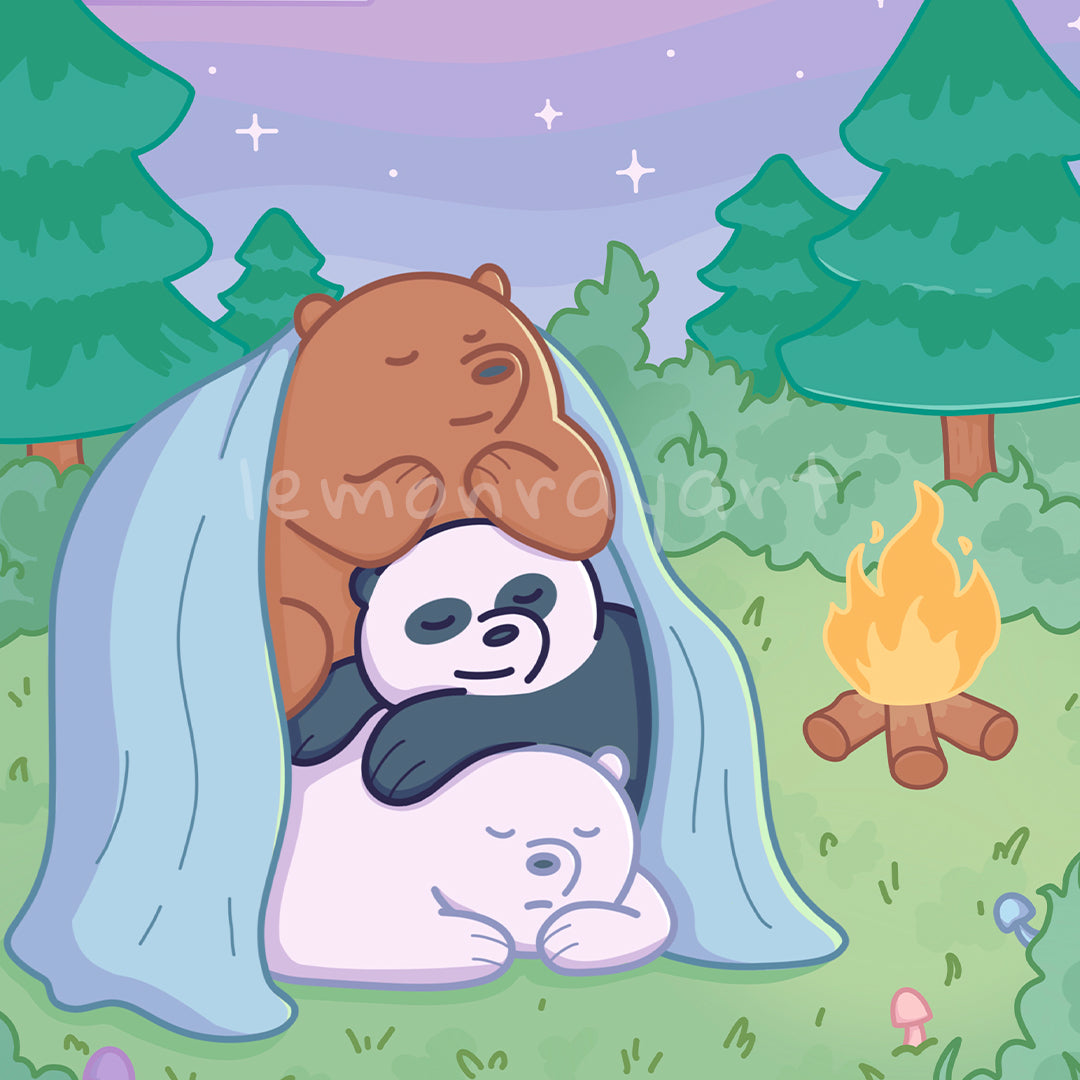 We Bare Bears Inspired Art Print | Camping Nature Landscape