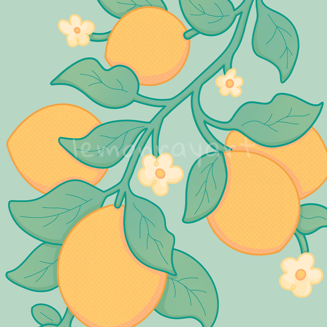 Lemon & Flower Branch Art Print