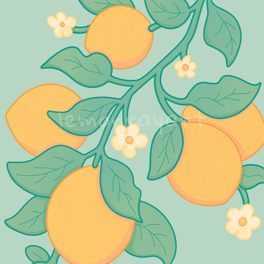 Lemon & Flower Branch Art Print