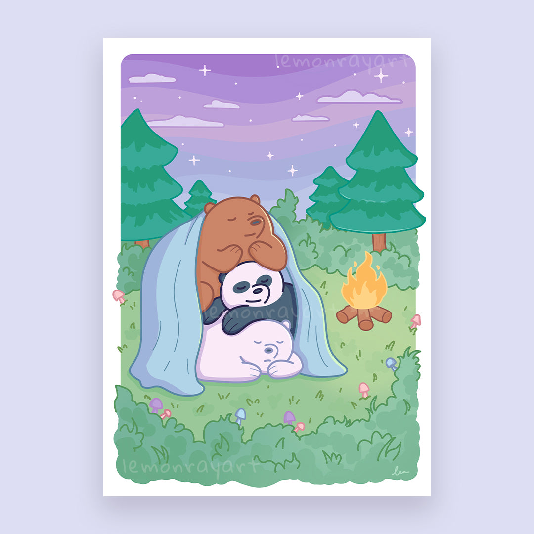 We Bare Bears Inspired Art Print | Camping Nature Landscape