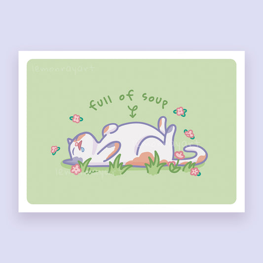 Full of Soup Calico Cat Art Print
