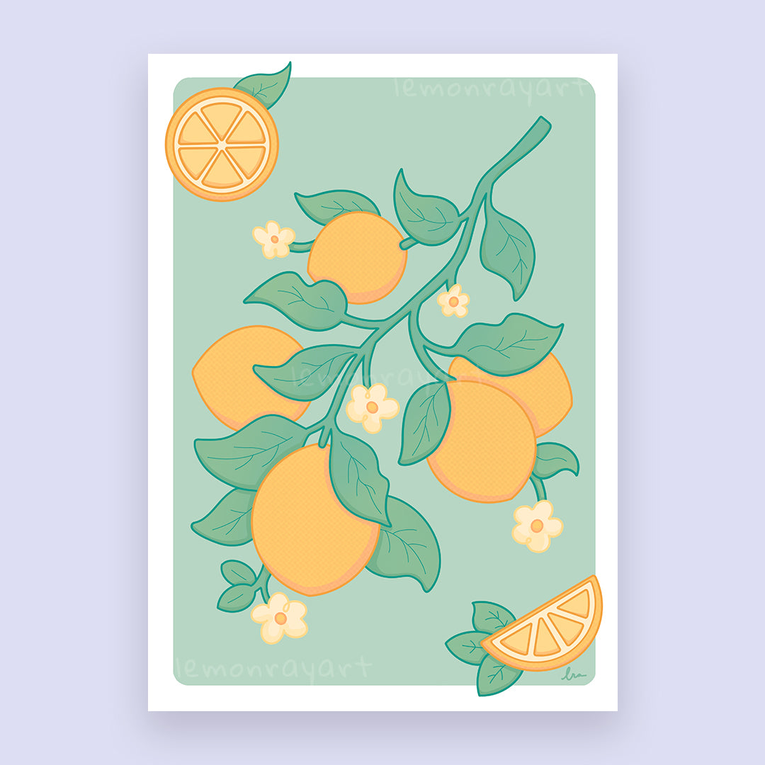 Lemon & Flower Branch Art Print